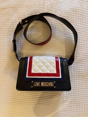 Love Moschino Black, White & Red Quilted Crossbody with Navy Trim